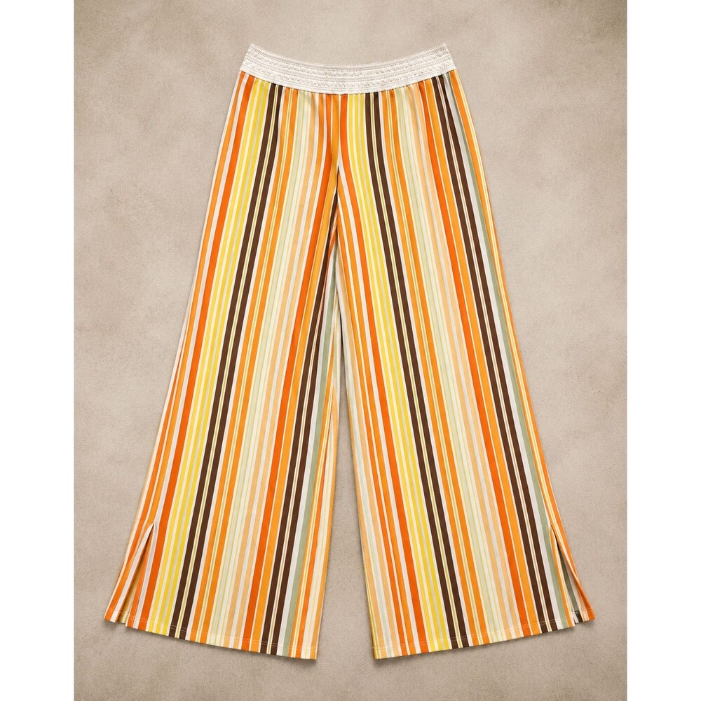 RETRO STRIPED PALAZZO PANTS WOMENS MEDIUM PETITE Y2K BEACHY LNC - Picture 1 of 6